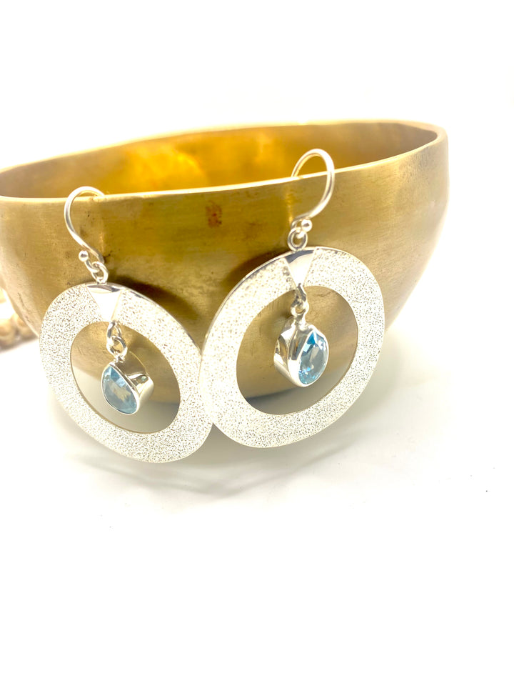 Blue Topaz Disc Earrings