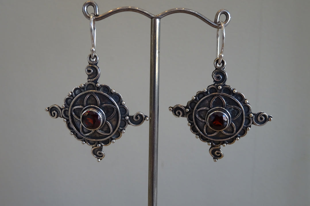 Ethnic Style Earrings with Garnet
