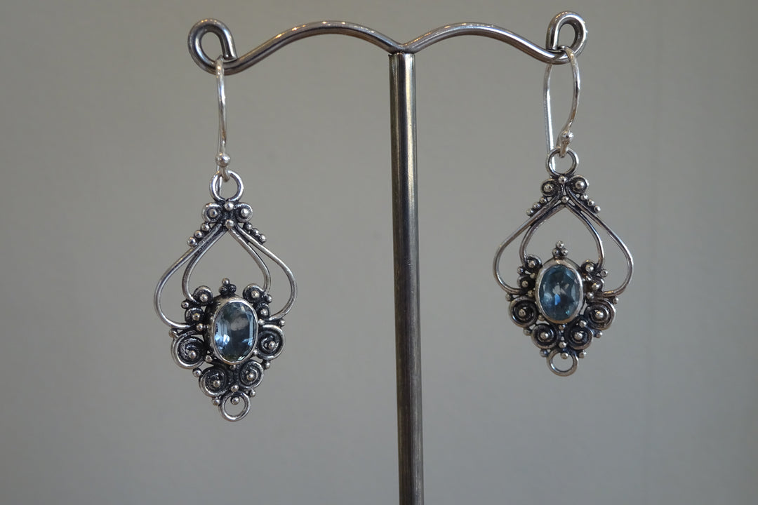 Ornate Blue Topaz Earrings