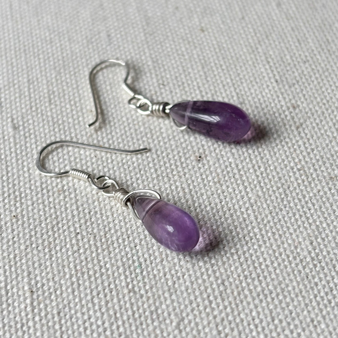 Handmade Amethyst Teardrop Silver Earrings