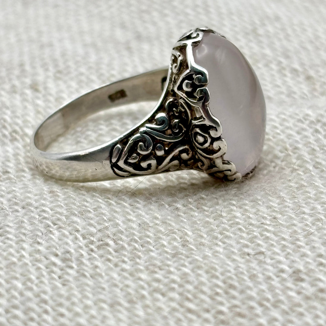 Rose Quartz Silver Filigree Ring