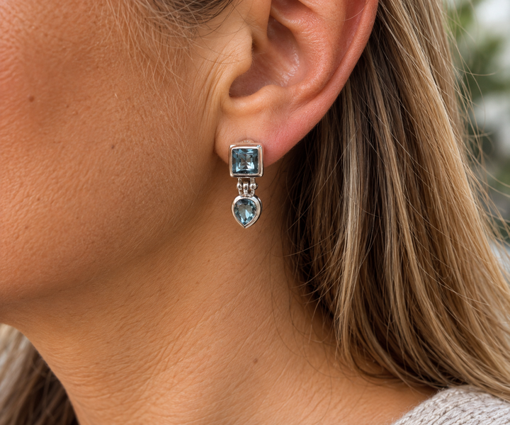 Blue Topaz Sterling Silver Double Drop Earrings