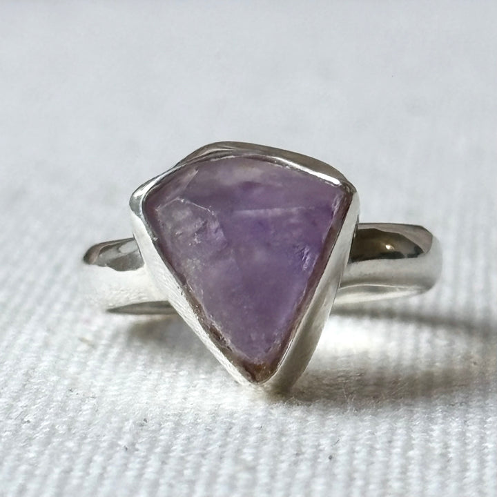 Raw Amethyst Sterling Silver Ring – Size N