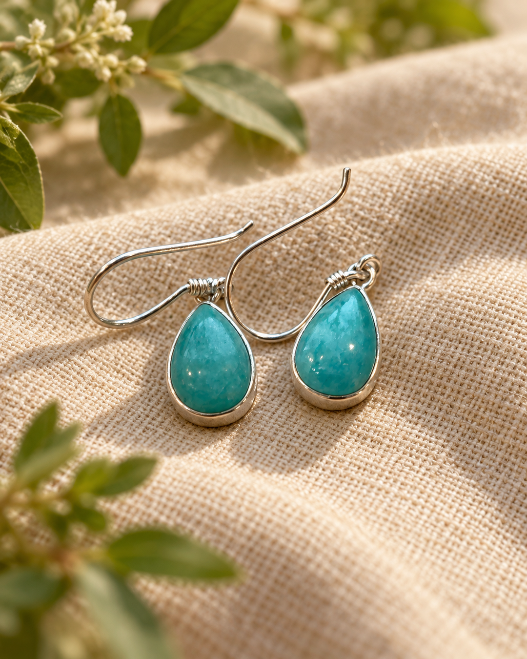 Handmade Sterling Silver Amazonite Teardrop Earrings