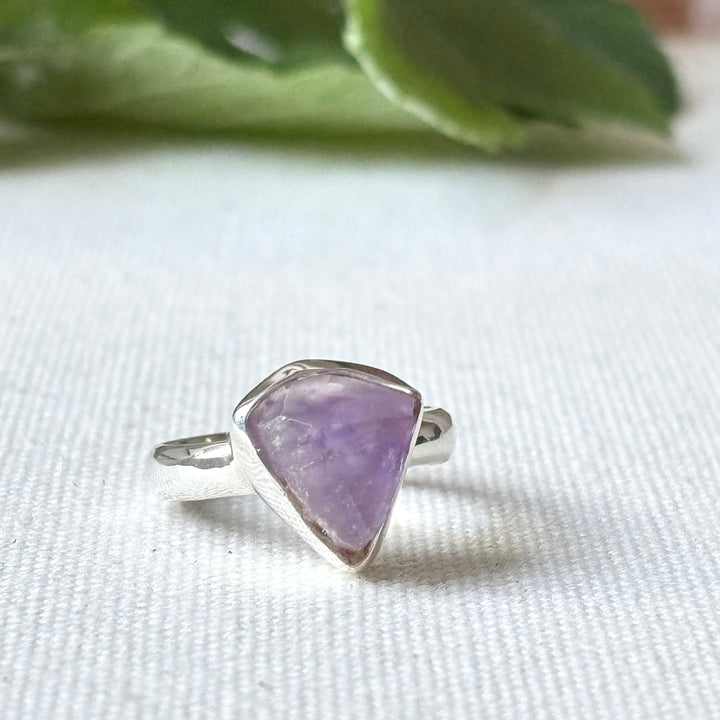 Raw Amethyst Sterling Silver Ring – Size N