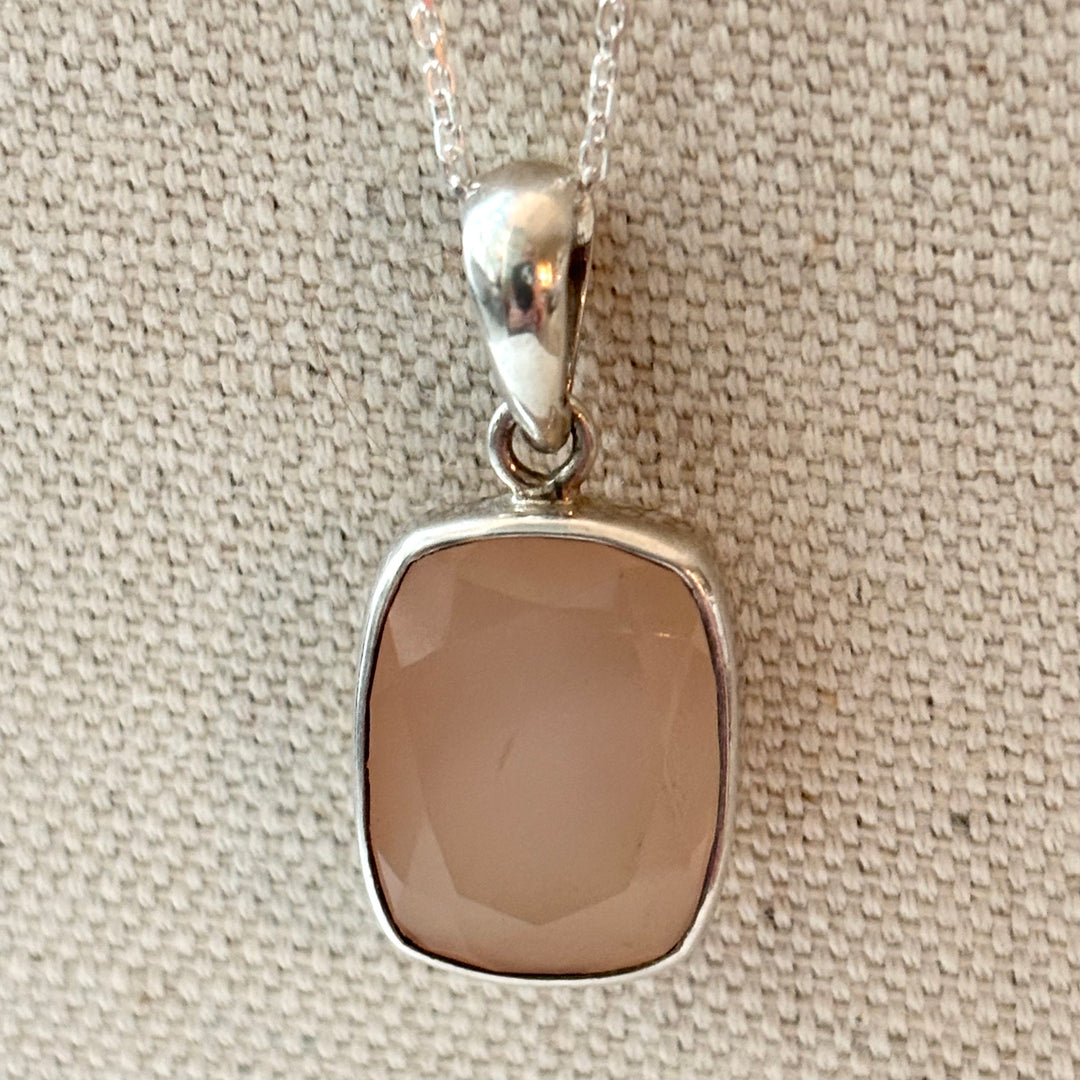 Faceted Peach Chalcedony Necklace in Sterling Silver
