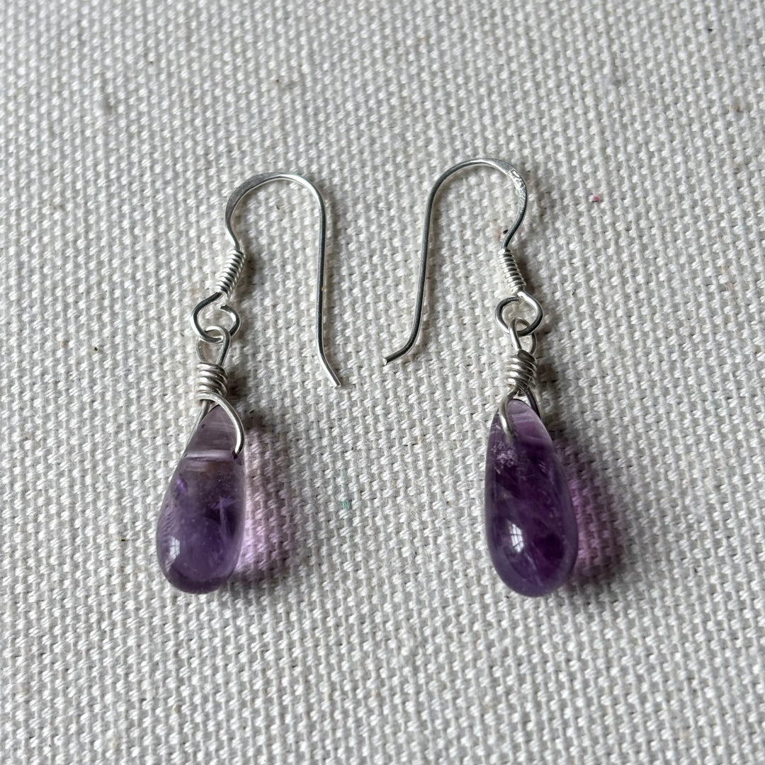 Handmade Amethyst Teardrop Silver Earrings