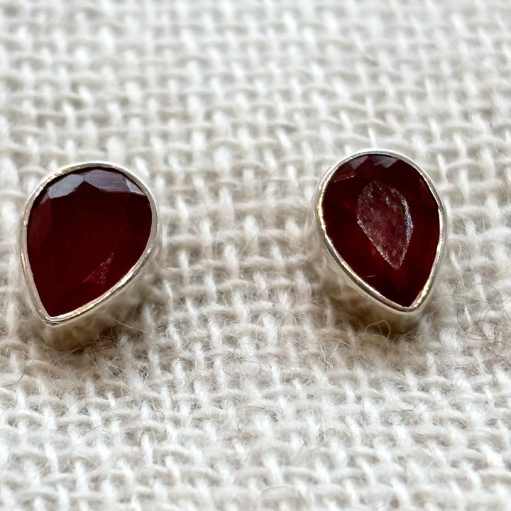 Sterling Silver Ruby Teardrop Stud Earrings