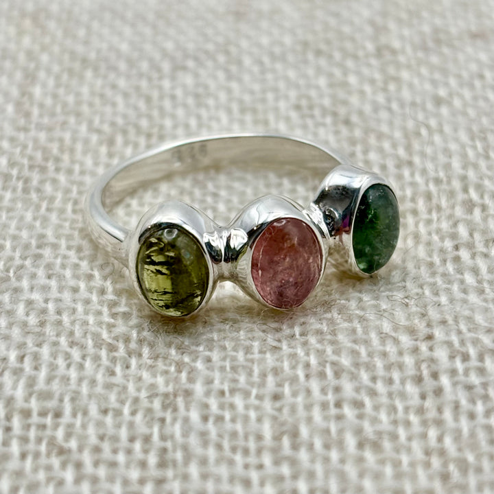 Trinity Tourmaline Ring – Sterling Silver (Size M)