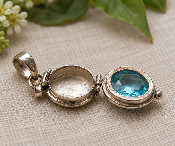 Blue Topaz Sterling Silver Locket Pendant