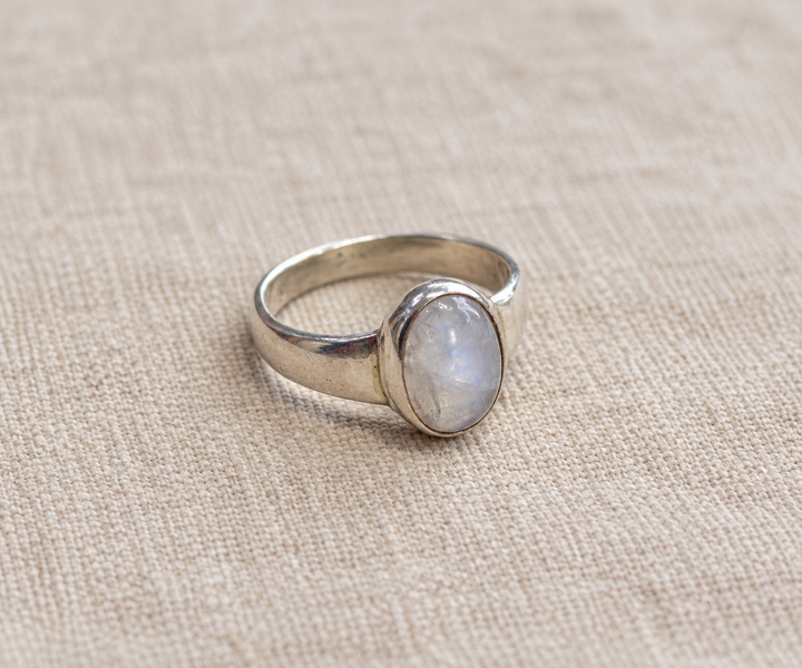 Oval Moonstone Sterling Silver Ring – Size N