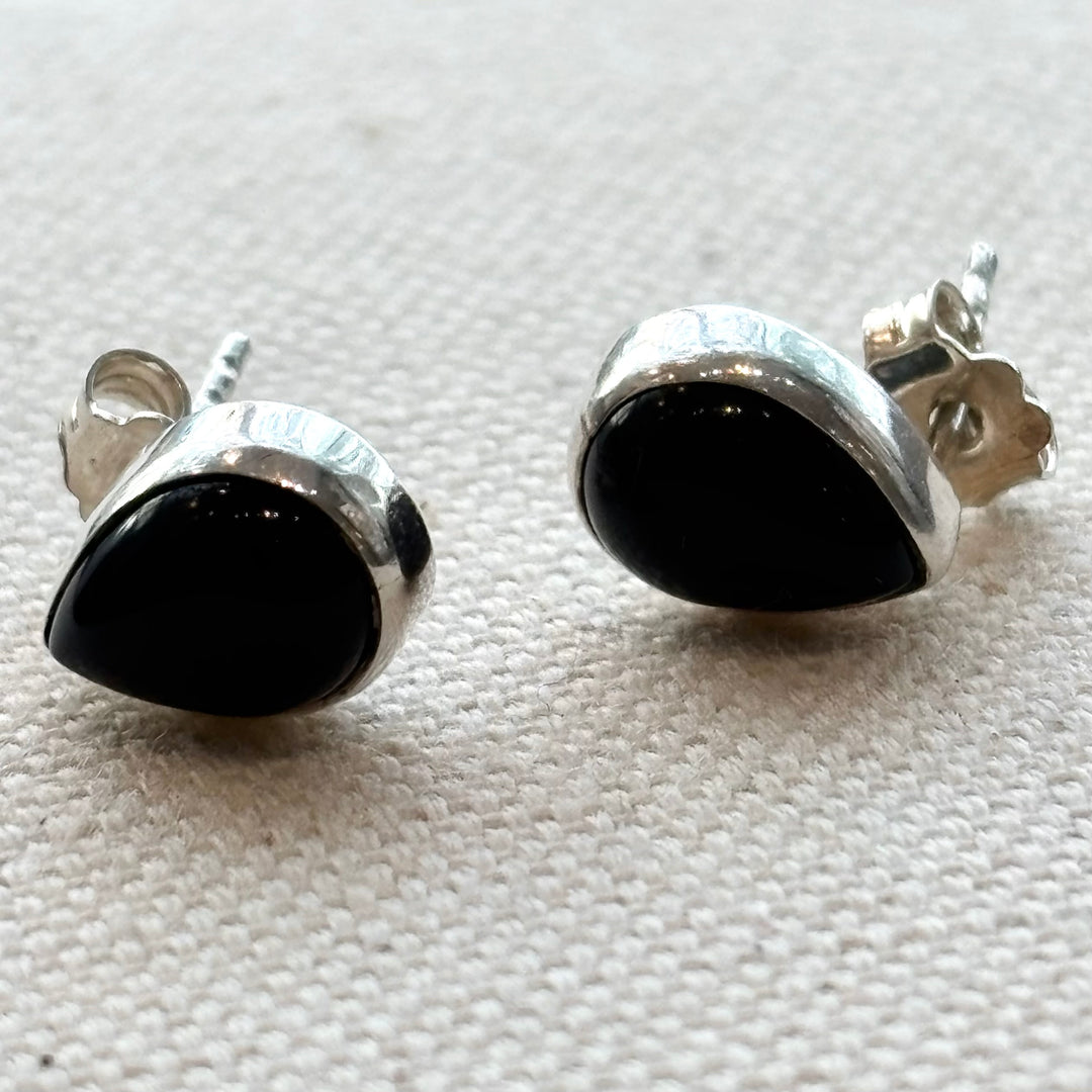Sterling Silver Black Onyx Teardrop Stud Earrings