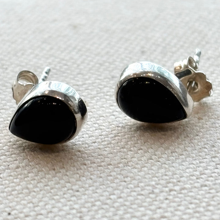 Sterling Silver Black Onyx Teardrop Stud Earrings