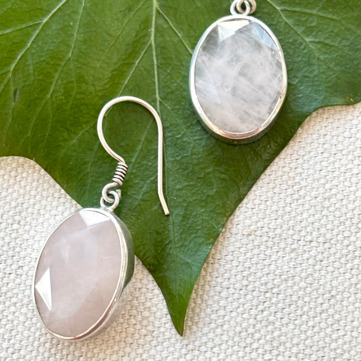 Sterling Silver Rose Quartz Faceted Drop Earrings