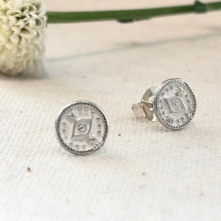 Evil Eye Sterling Silver Stud Earrings 8 mm