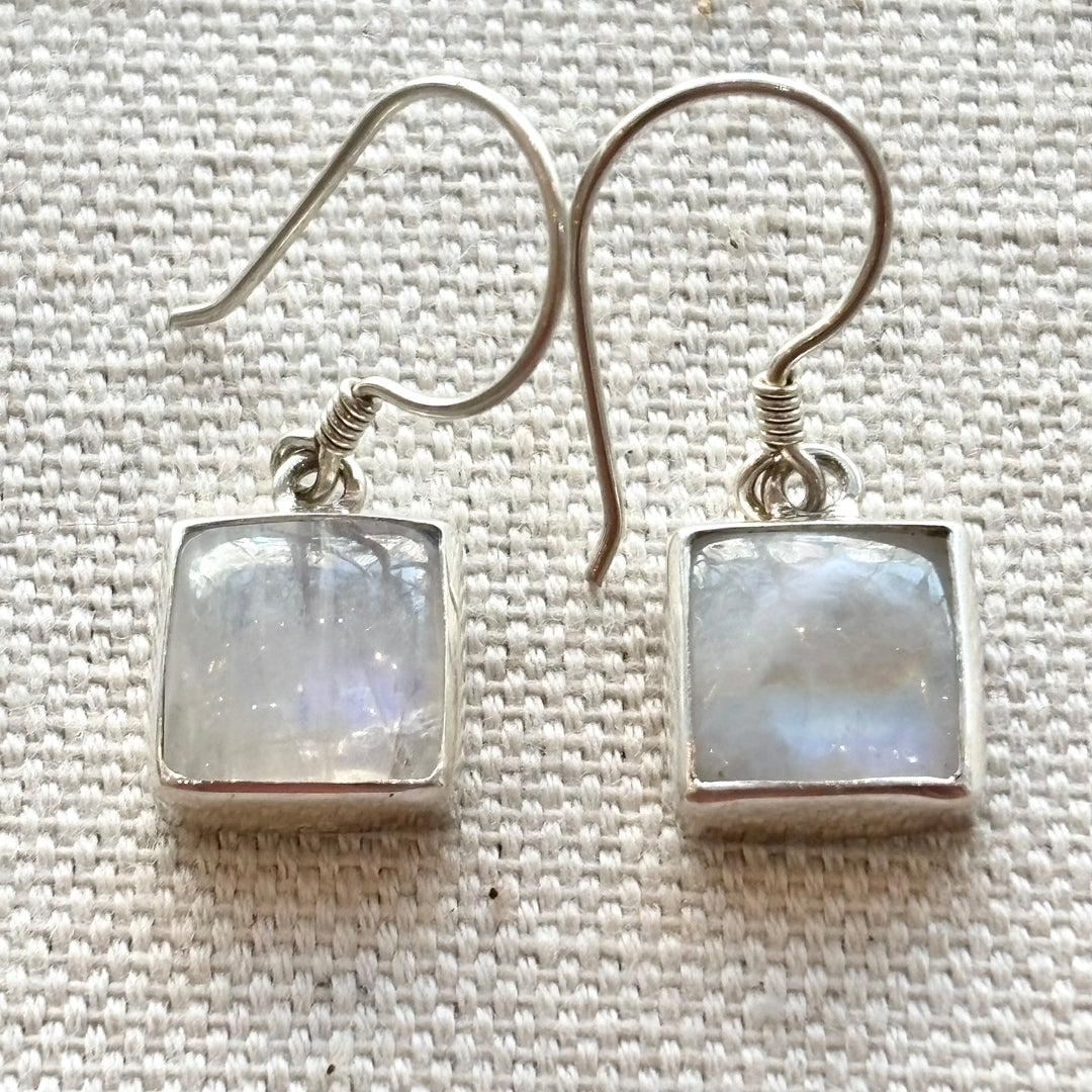 Simple Square Moonstone Earrings