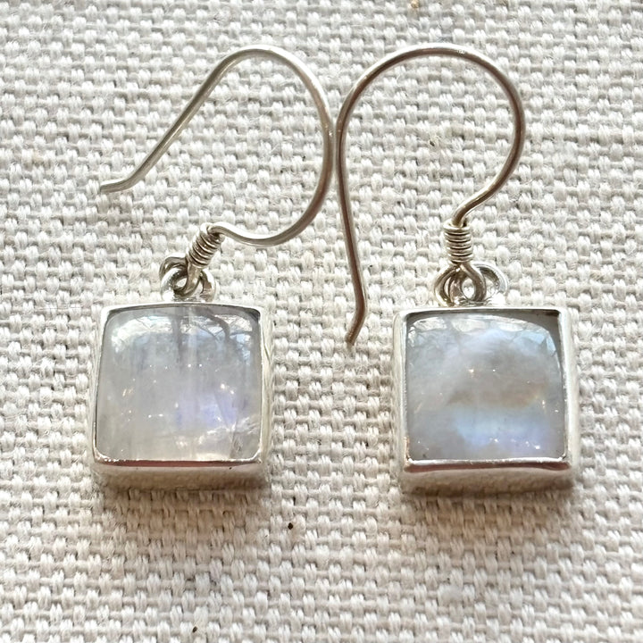 Simple Square Moonstone Earrings