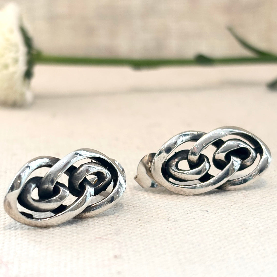 Sterling Silver Double Swirl Stud Earrings 18 x 10 mm