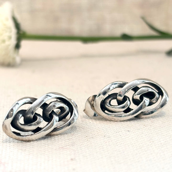 Sterling Silver Double Swirl Stud Earrings 18 x 10 mm