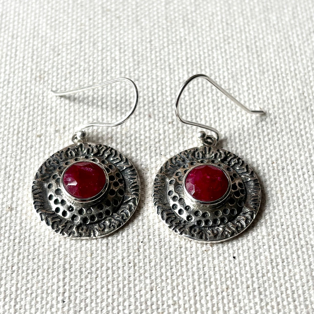 Ruby Sterling Silver Drop Earrings