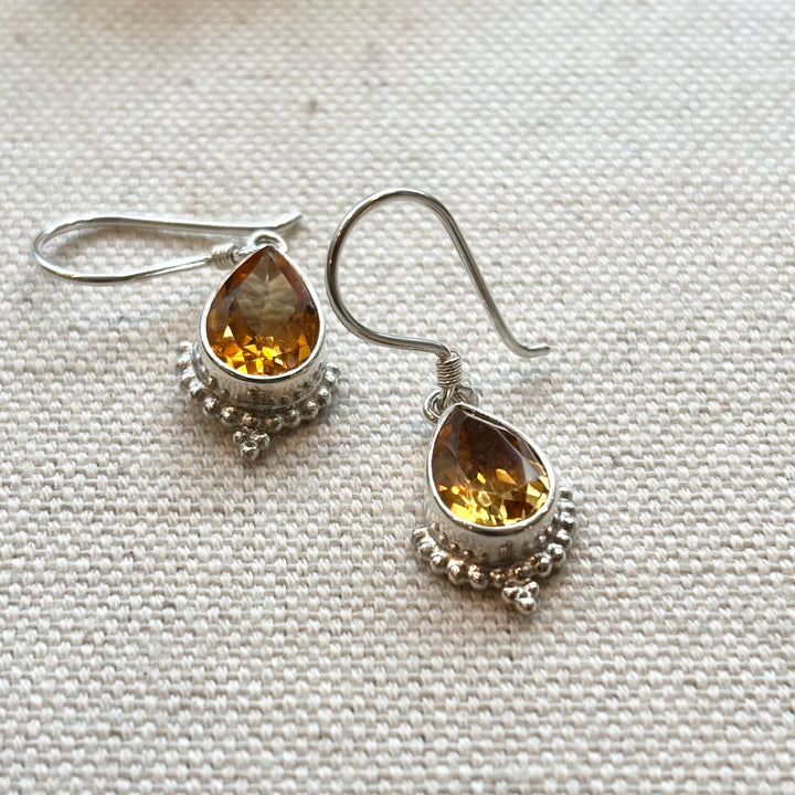 Citrine Teardrop Drop Earrings in Sterling Silver