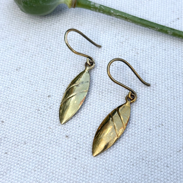 Handmade Panchadhatu Leaf Drop Earrings