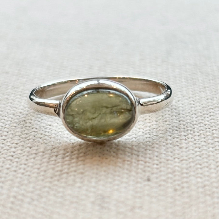 Green Tourmaline Cabochon Ring – Sterling Silver