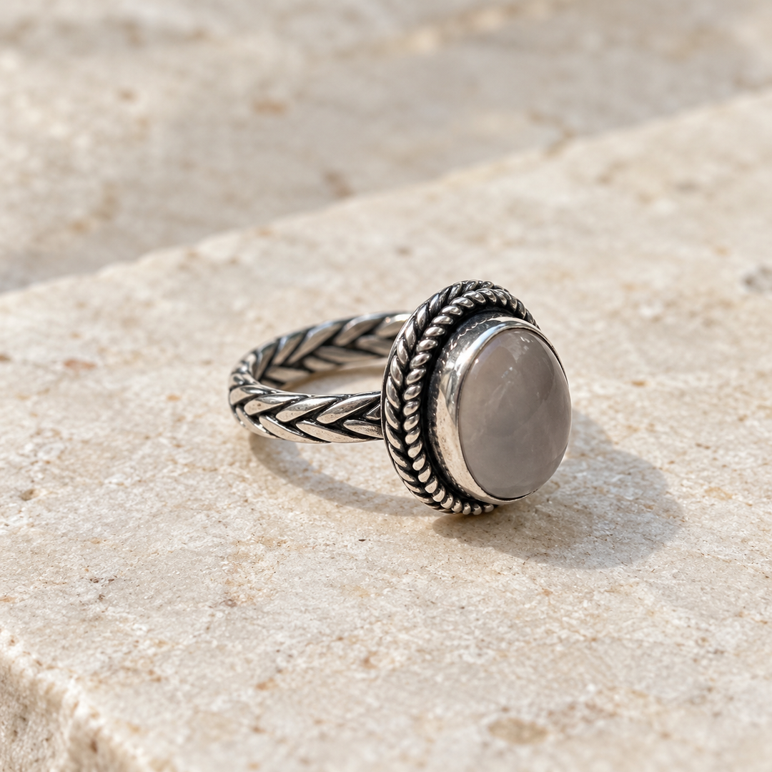 Rose Quartz Plaited Silver Ring