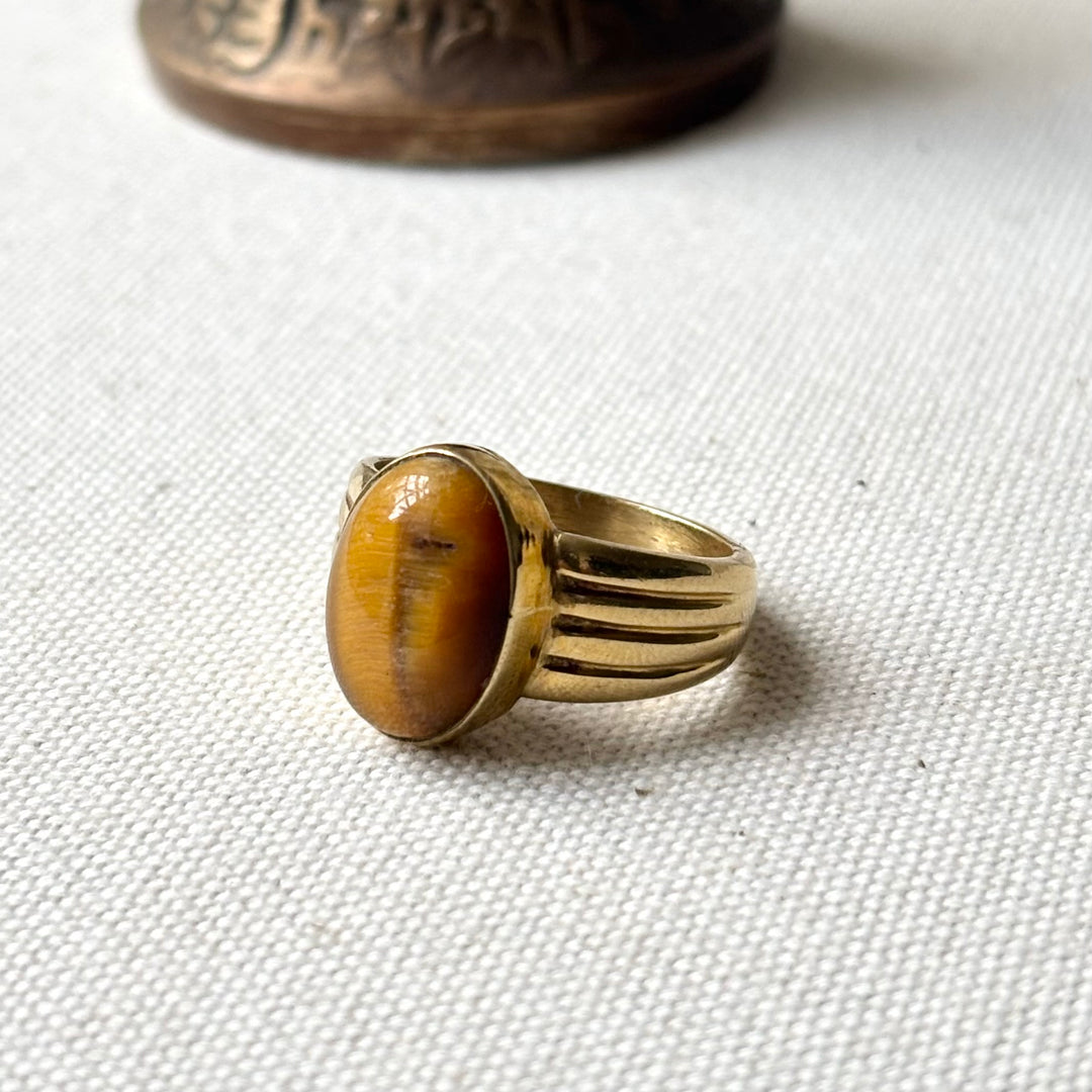 Handmade Tiger’s Eye Panchadhatu Ring – Size Q