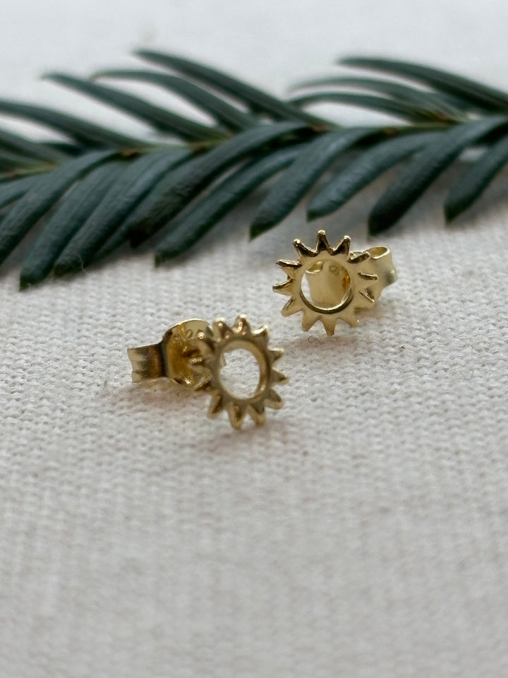 Gold plated sterling silver sun stud earrings
