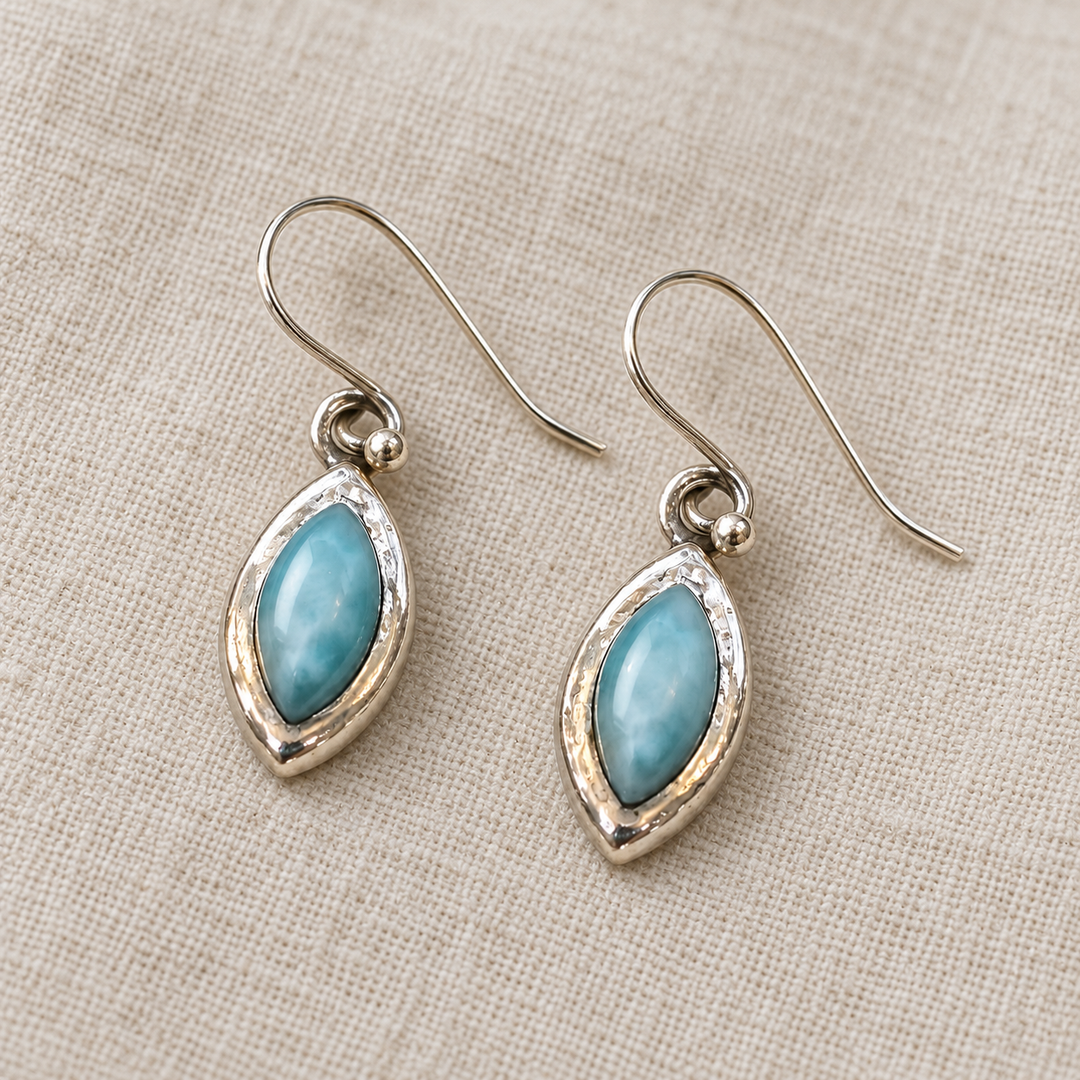 Handmade Larimar & Sterling Silver Marquise Drop Earrings
