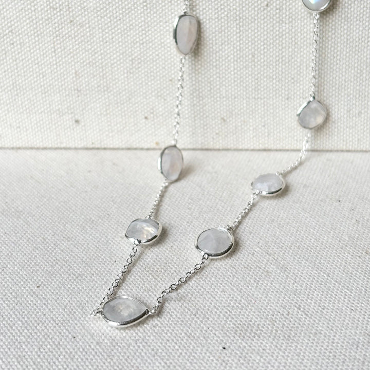Moonstone Sterling Silver Station Necklace – 16–18 Inch Adjustable