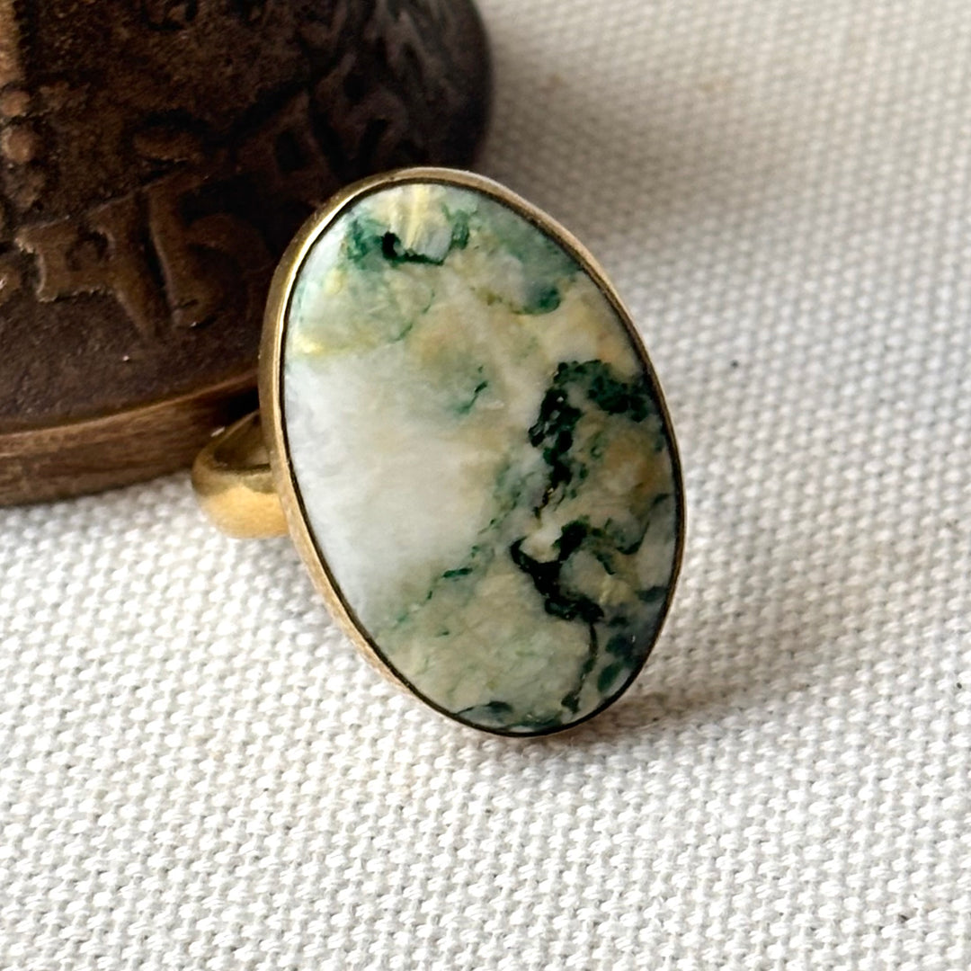 Handmade Tree Agate Panchadhatu Ring – Size M