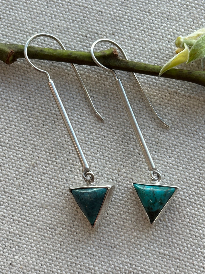 Turquoise Triangle Silver Drop Earrings