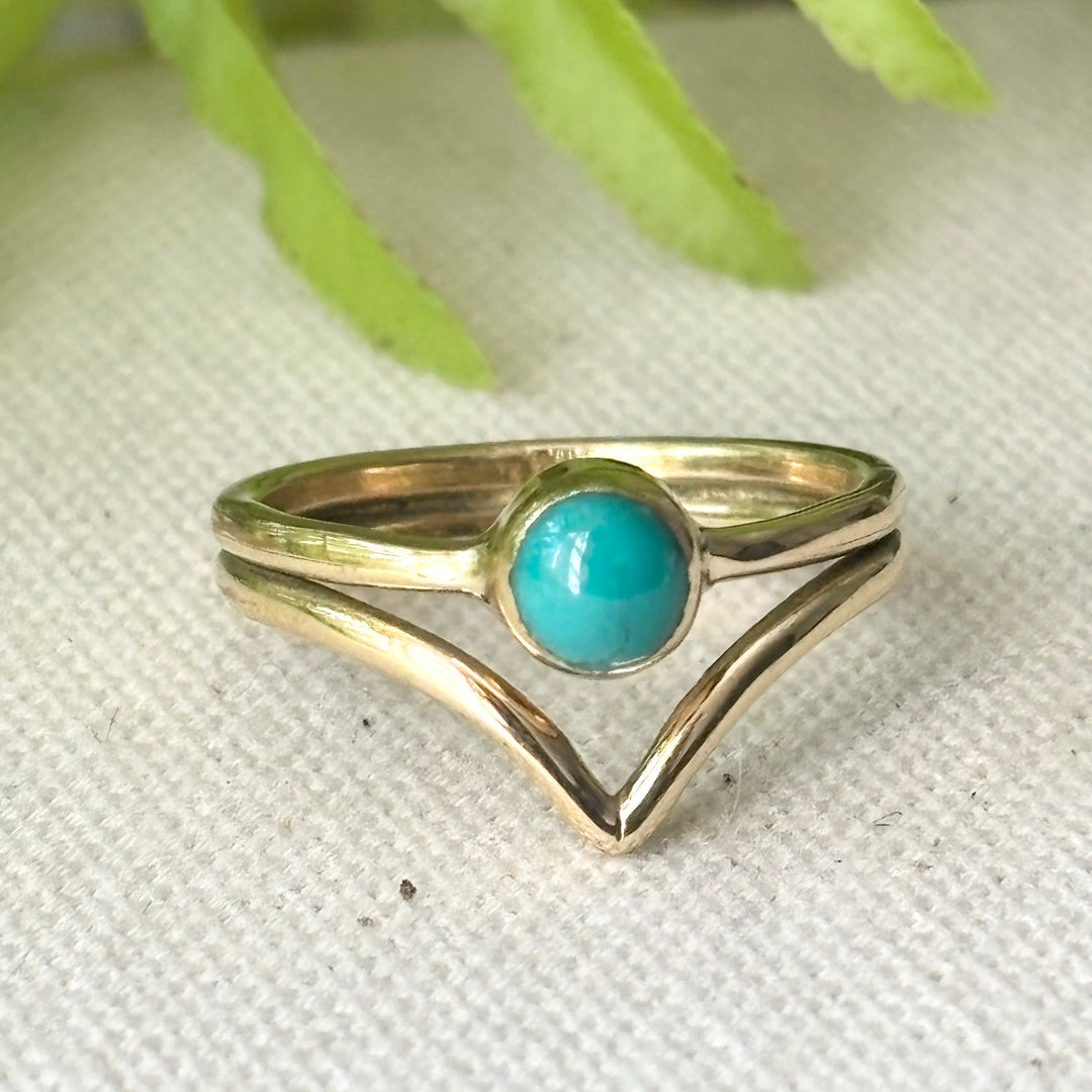 Turquoise Chevron Ring – Handmade Panchadhatu Split Band Ring – Size O