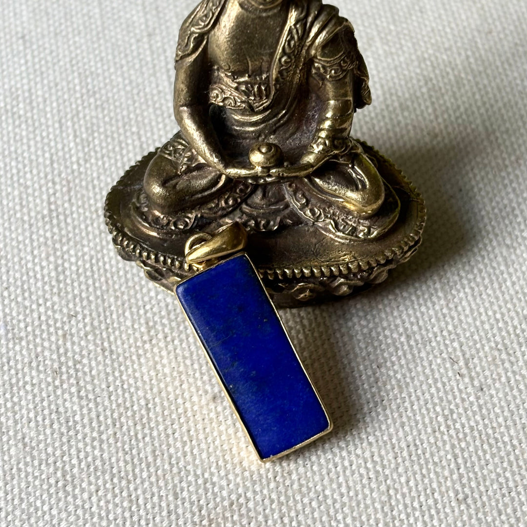Handmade Panchadhatu Lapis Lazuli Rectangle Pendant