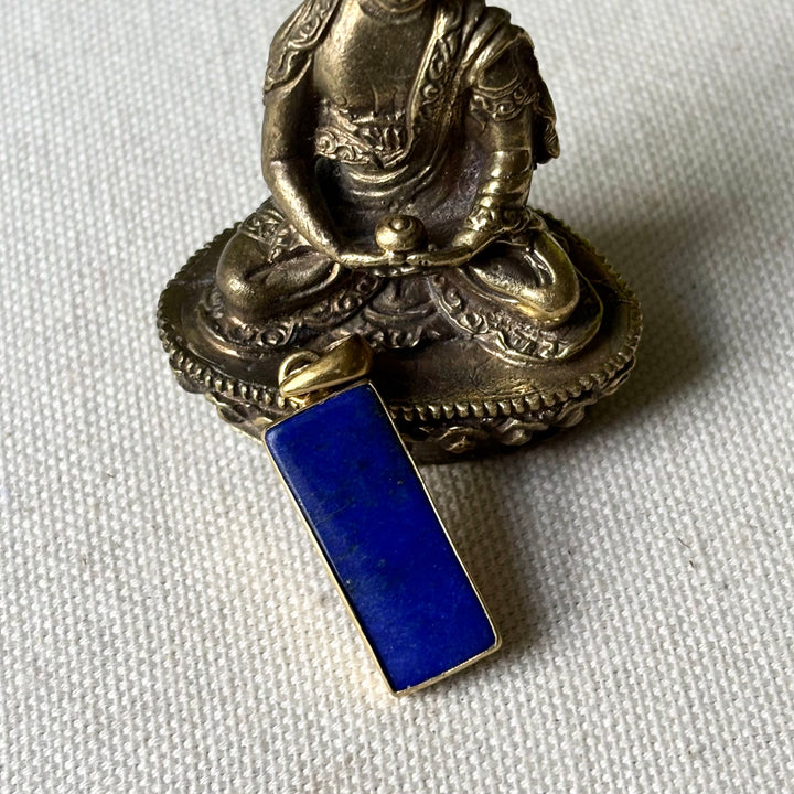 Handmade Panchadhatu Lapis Lazuli Rectangle Pendant