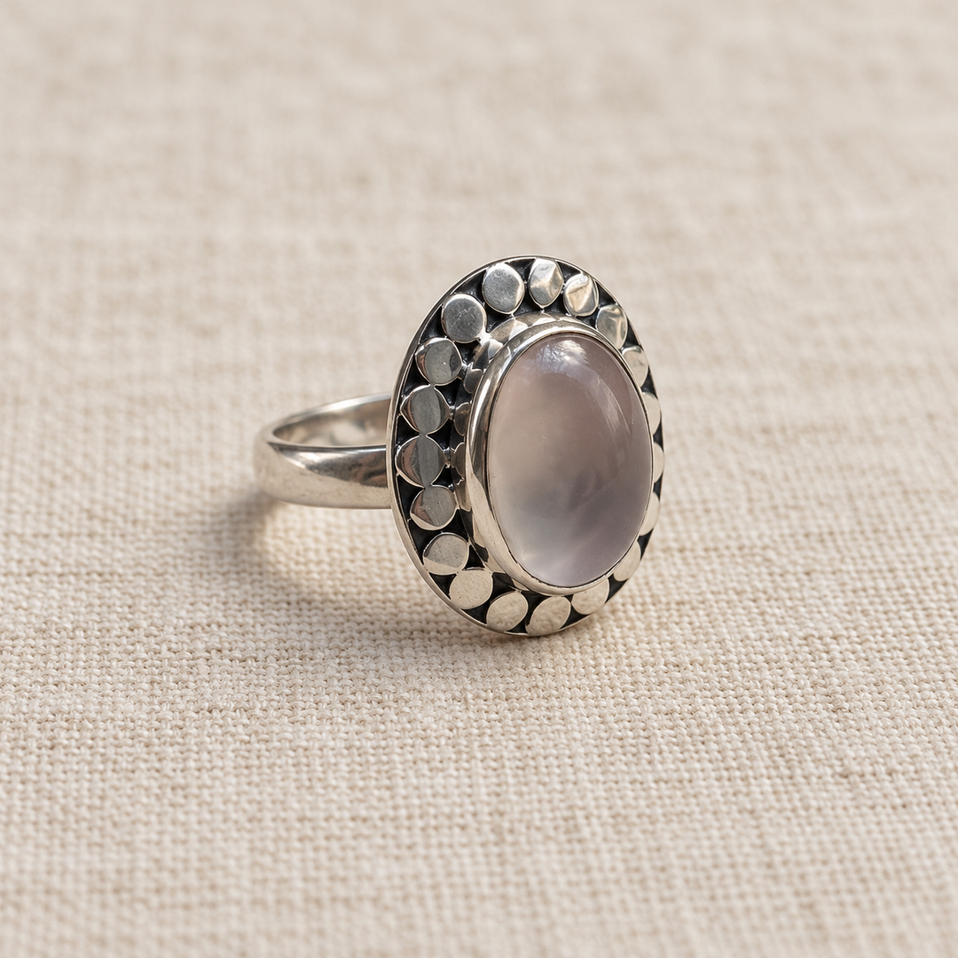 Rose Quartz Sterling Silver Pebble Ring