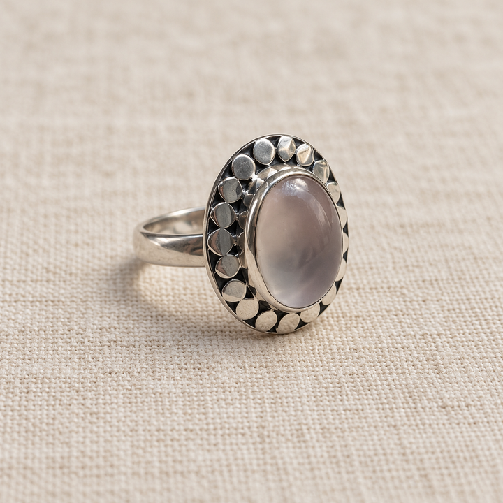 Rose Quartz Sterling Silver Pebble Ring