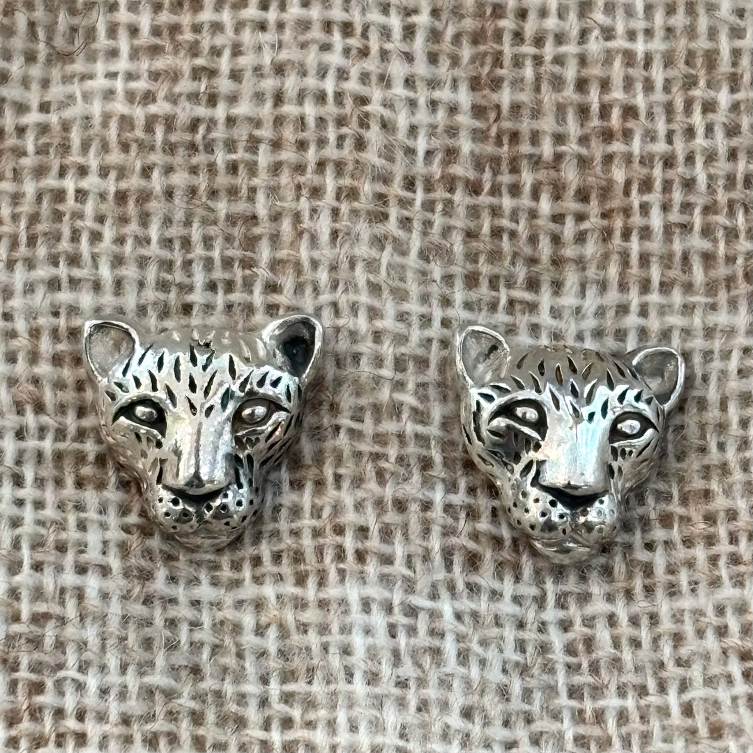 Lion Head Sterling Silver Stud Earrings 10 x 8 mm