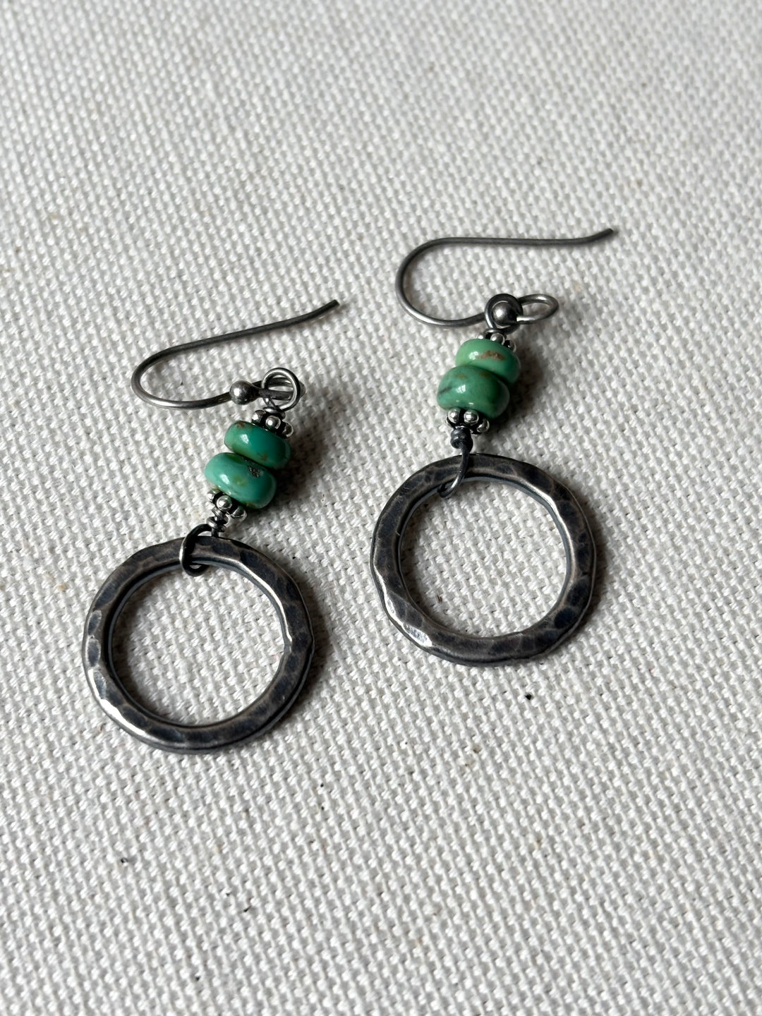 Oxidised Silver Turquoise Circle Drop Earrings
