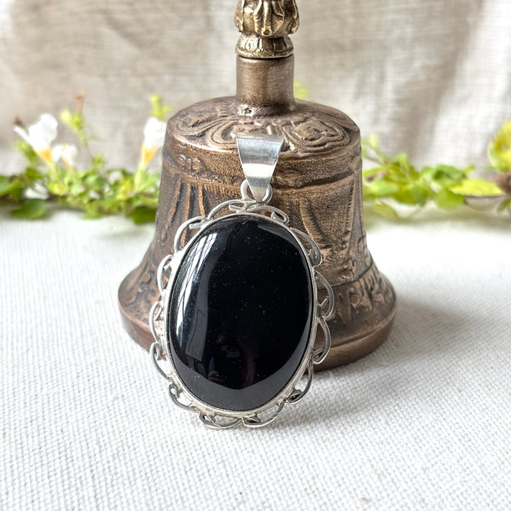Black Onyx Sterling Silver Oval Pendant