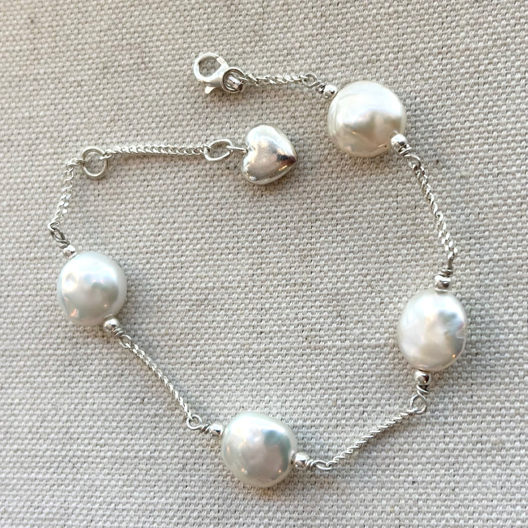 Baroque Pearl Sterling Silver Bracelet with Heart Charm