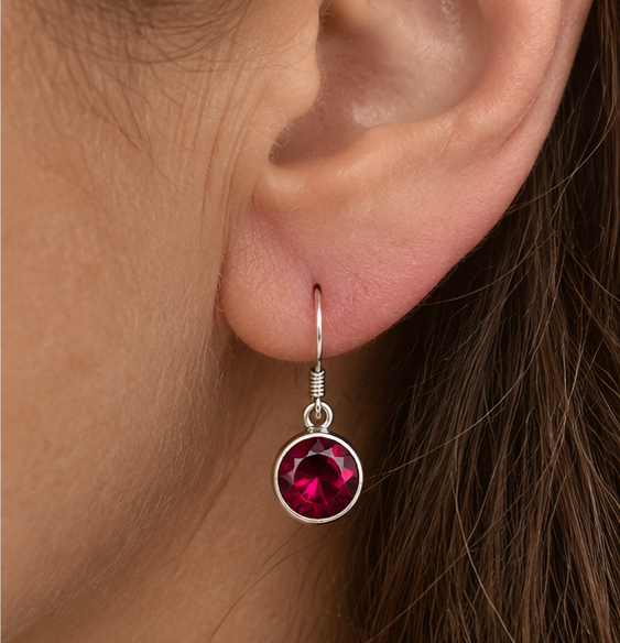 Red Zircon Sterling Silver Drop Earrings