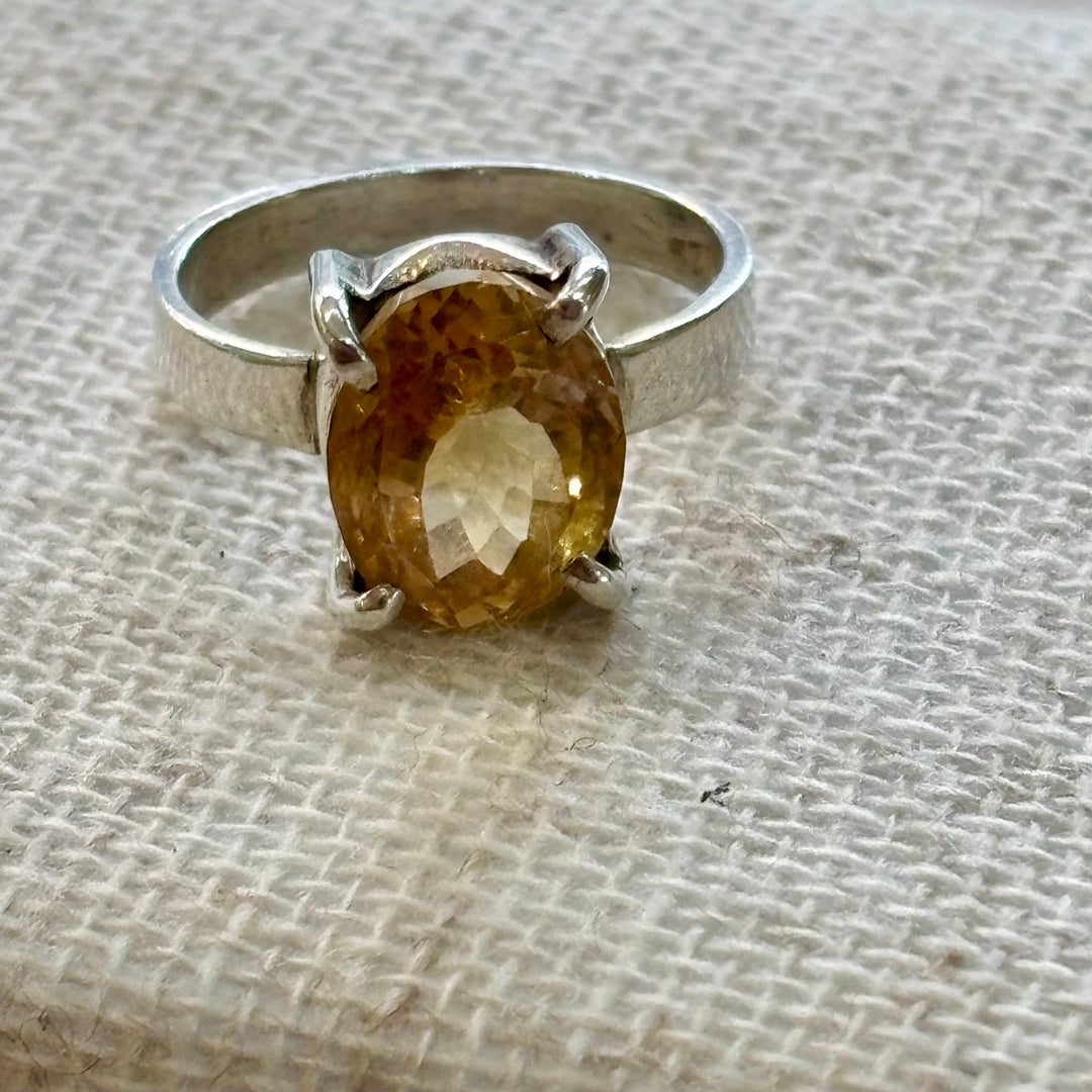 Honey Citrine Faceted Ring - Size N