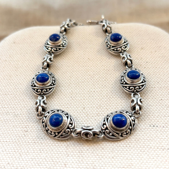 Lapis Lazuli Sterling Silver Scroll Link Bracelet