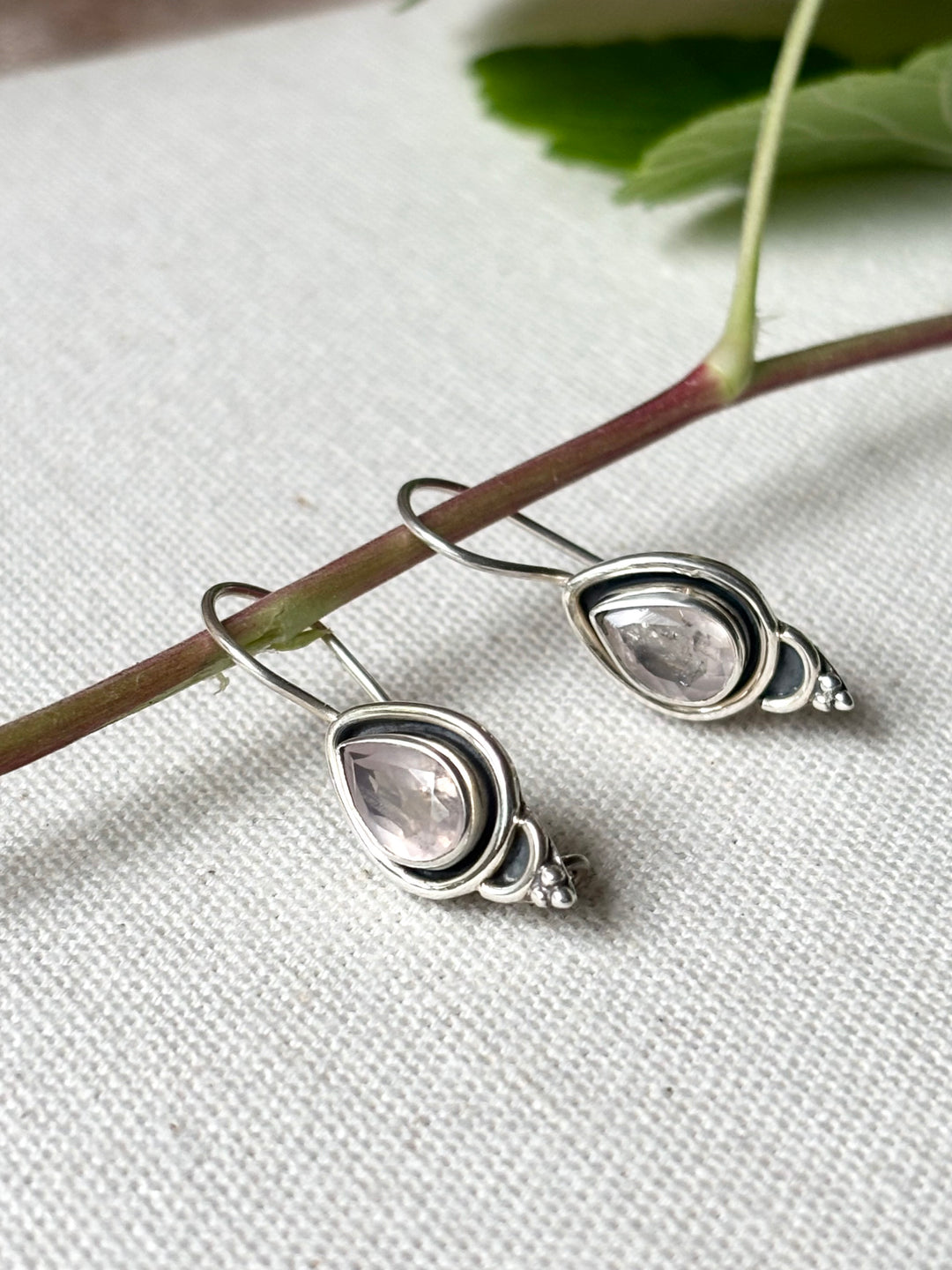 Sterling Silver Rose Quartz Drop Earrings