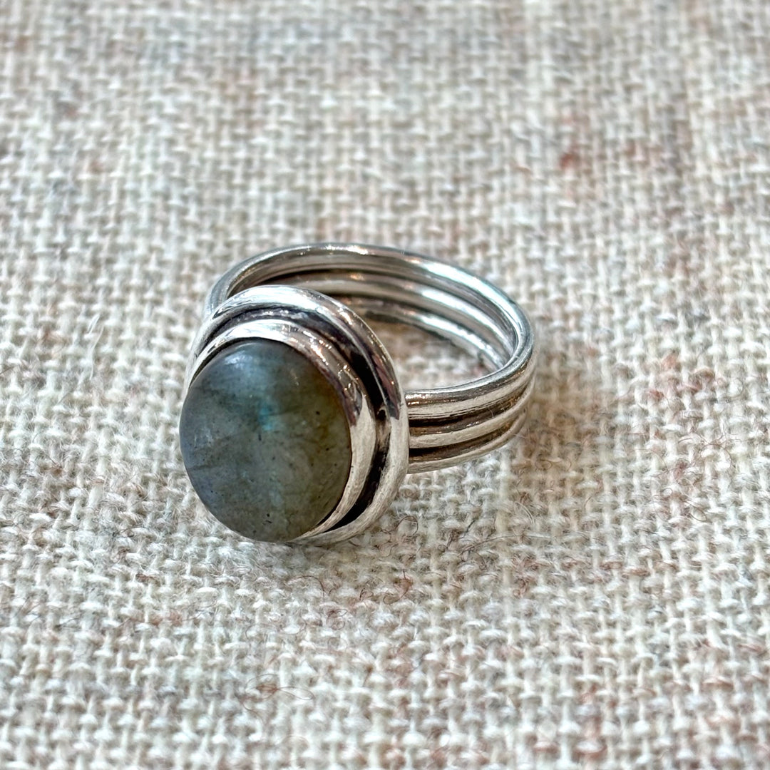 Silver Labradorite Triple Band Ring