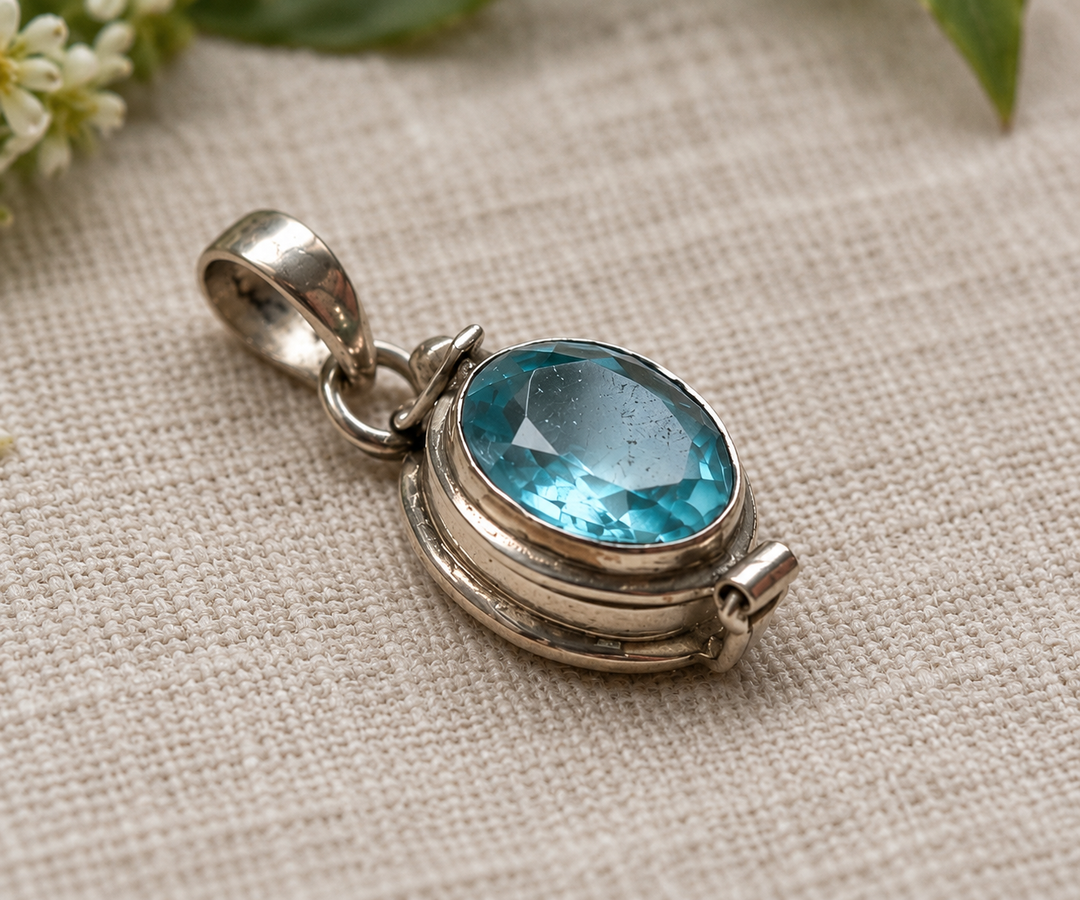Blue Topaz Sterling Silver Locket Pendant