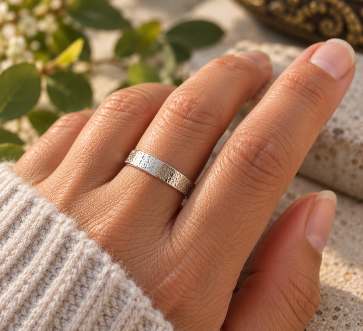 Scratched Textured Sterling Silver Band Ring